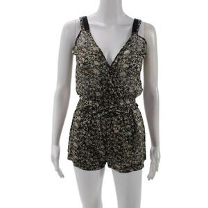 Rose Anna Womens Cotton Floral V-neck Sleeveless Romper Size Black Combo Size 36